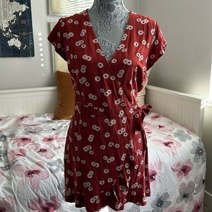 Loft Floral Maroon Wrap Romper Dress, Wrap Dress with built in hidden shorts